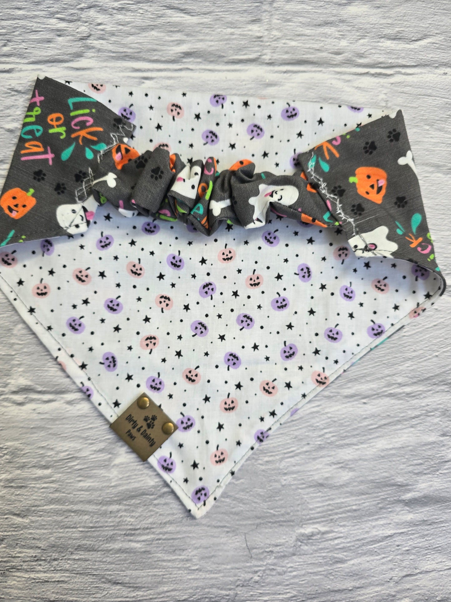 Lick or Treat & Mini Pumpkins Reversible Scrunchie Dog Bandana - Festive & Fun