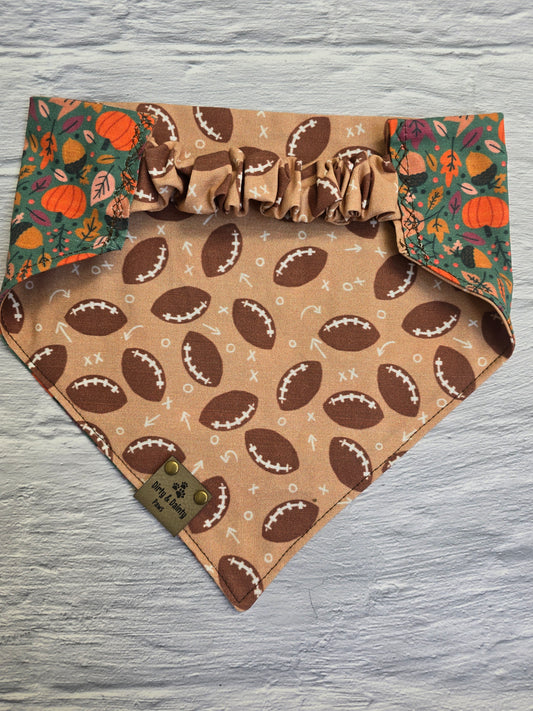 Reversible Fall Football & Pumpkin Patch Autumn Dog Bandana - Perfect for Game Days