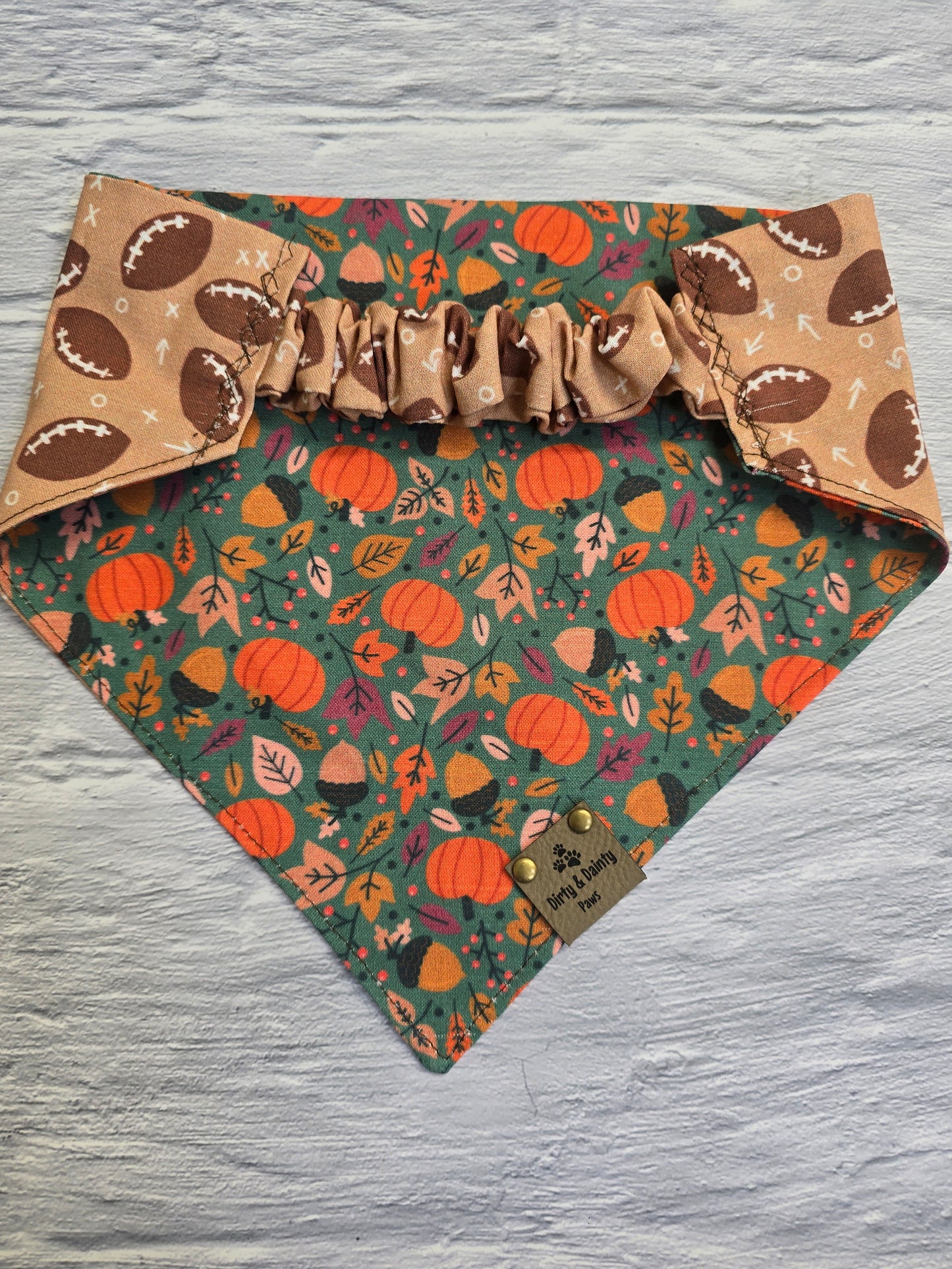 Reversible Fall Football & Pumpkin Patch Autumn Dog Bandana - Perfect for Game Days