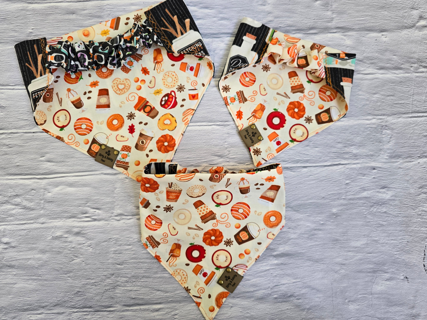 Potions Large Print /Pumpkin Spice and Donuts Reversible Scrunchie Dog Bandana