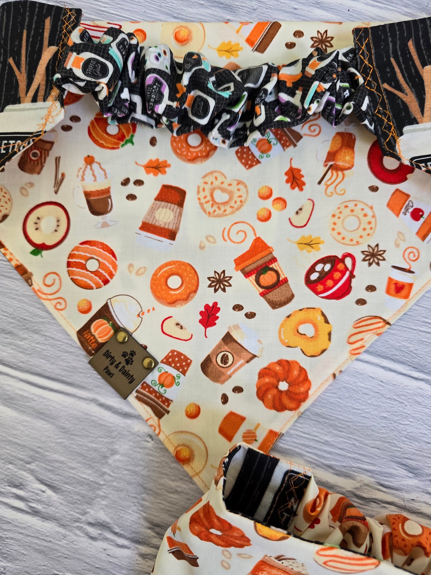 Potions Large Print /Pumpkin Spice and Donuts Reversible Scrunchie Dog Bandana