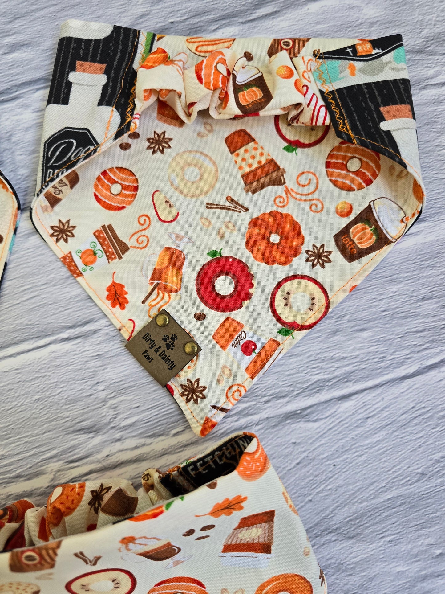 Potions Large Print /Pumpkin Spice and Donuts Reversible Scrunchie Dog Bandana