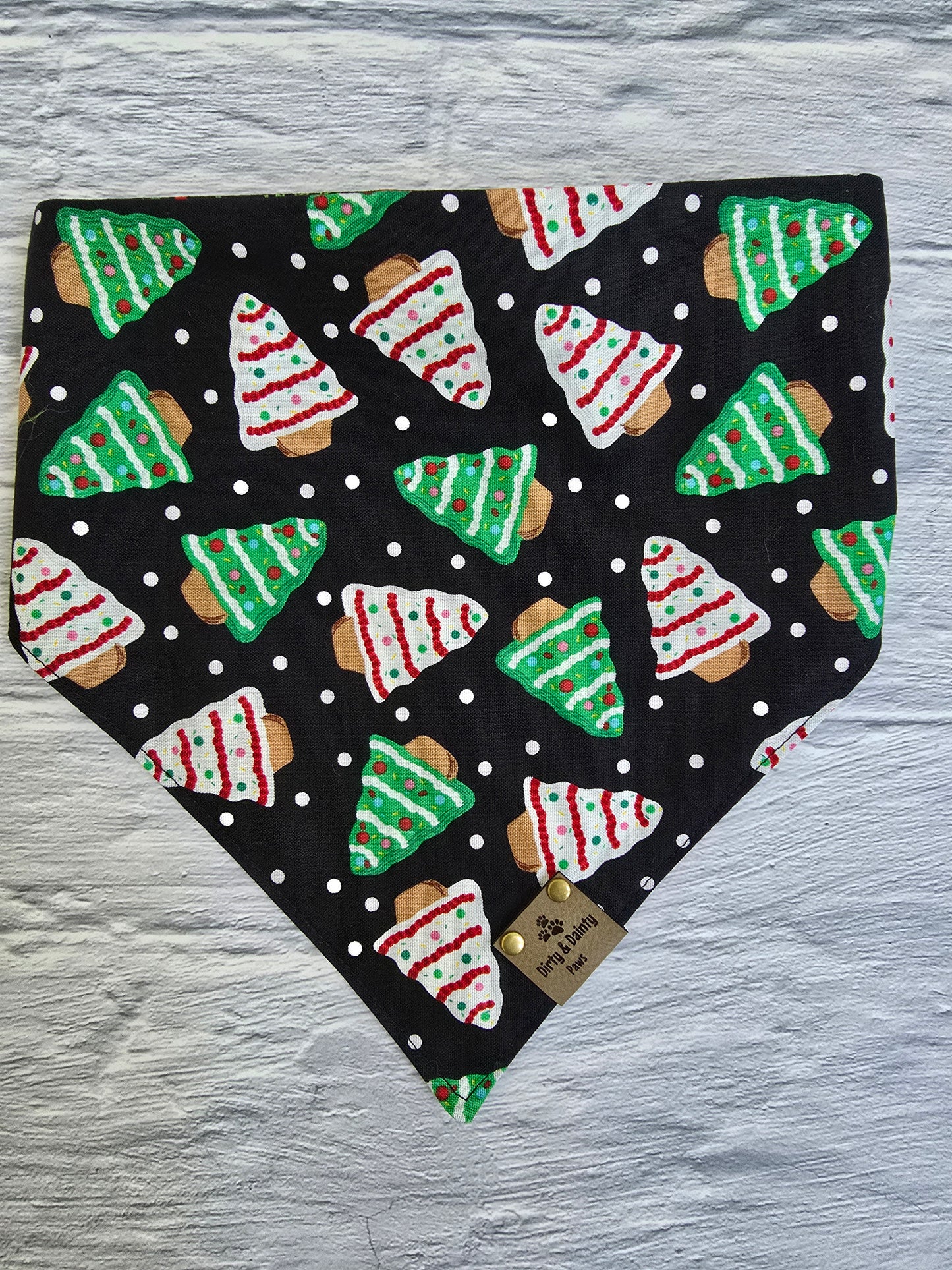 Christmas Tree / Red & Green Snowflakes Reversible Scrunchie Dog Bandana