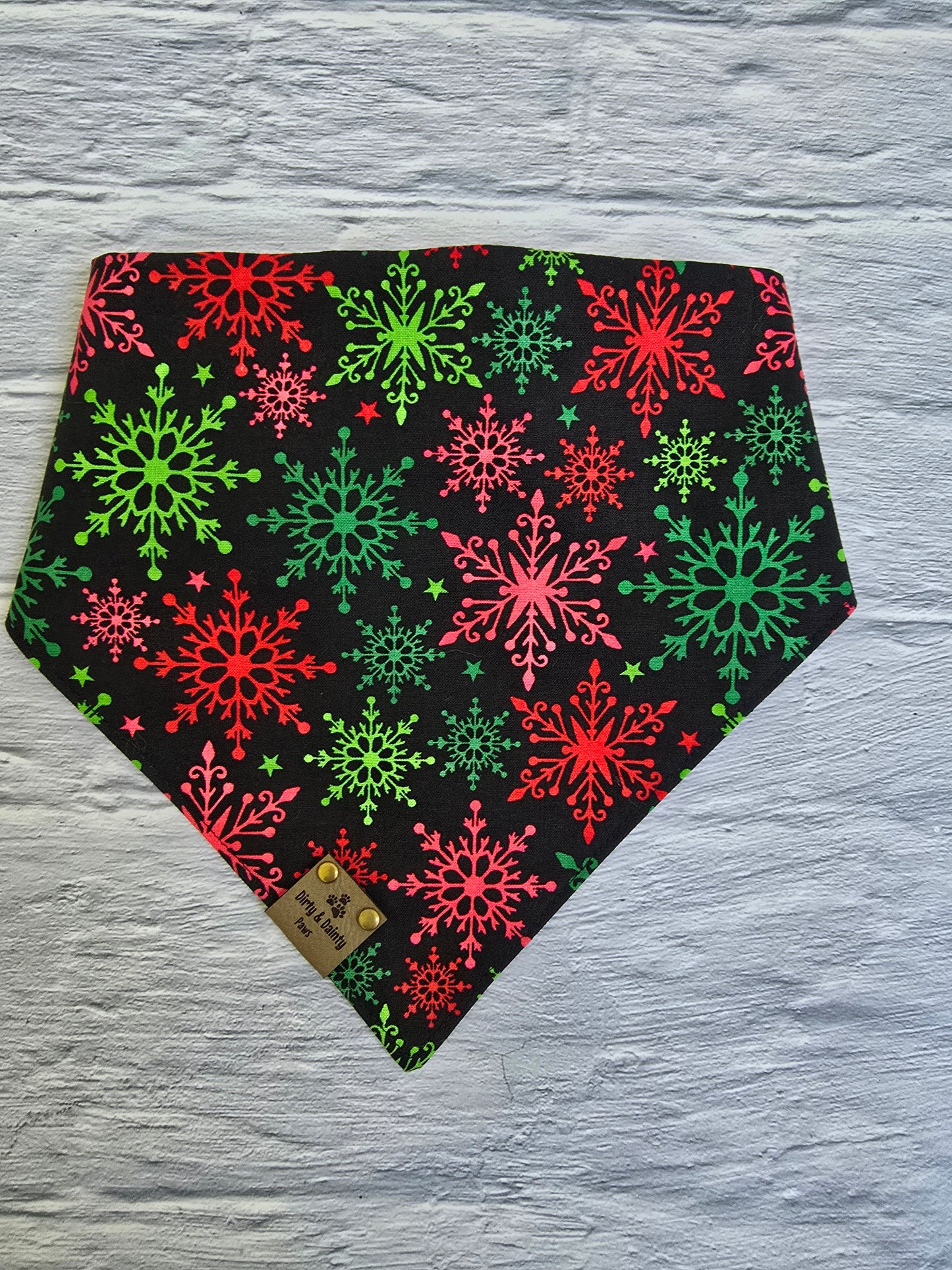 Christmas Tree / Red & Green Snowflakes Reversible Scrunchie Dog Bandana