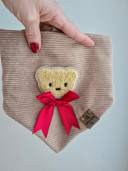 Teddy Bear Corduroy Reversible Scrunchie Dog Bandana