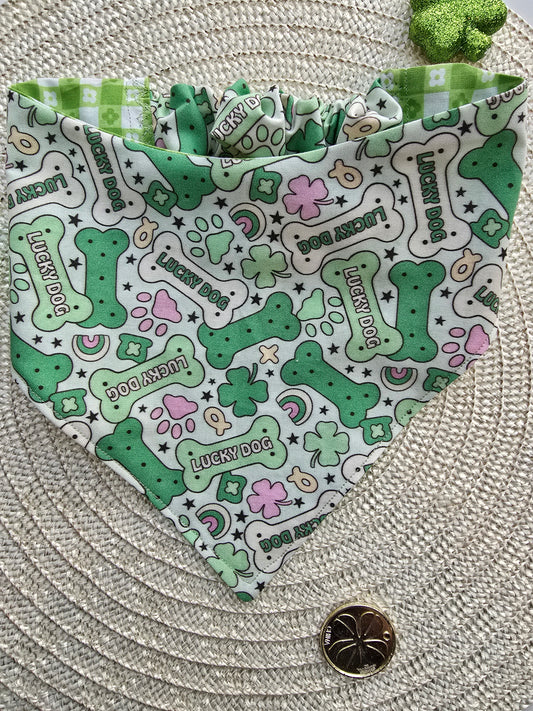 Retro Lucky Dog Reversible Scrunchie Dog Bandana – St. Patrick’s Day Dog Bandana