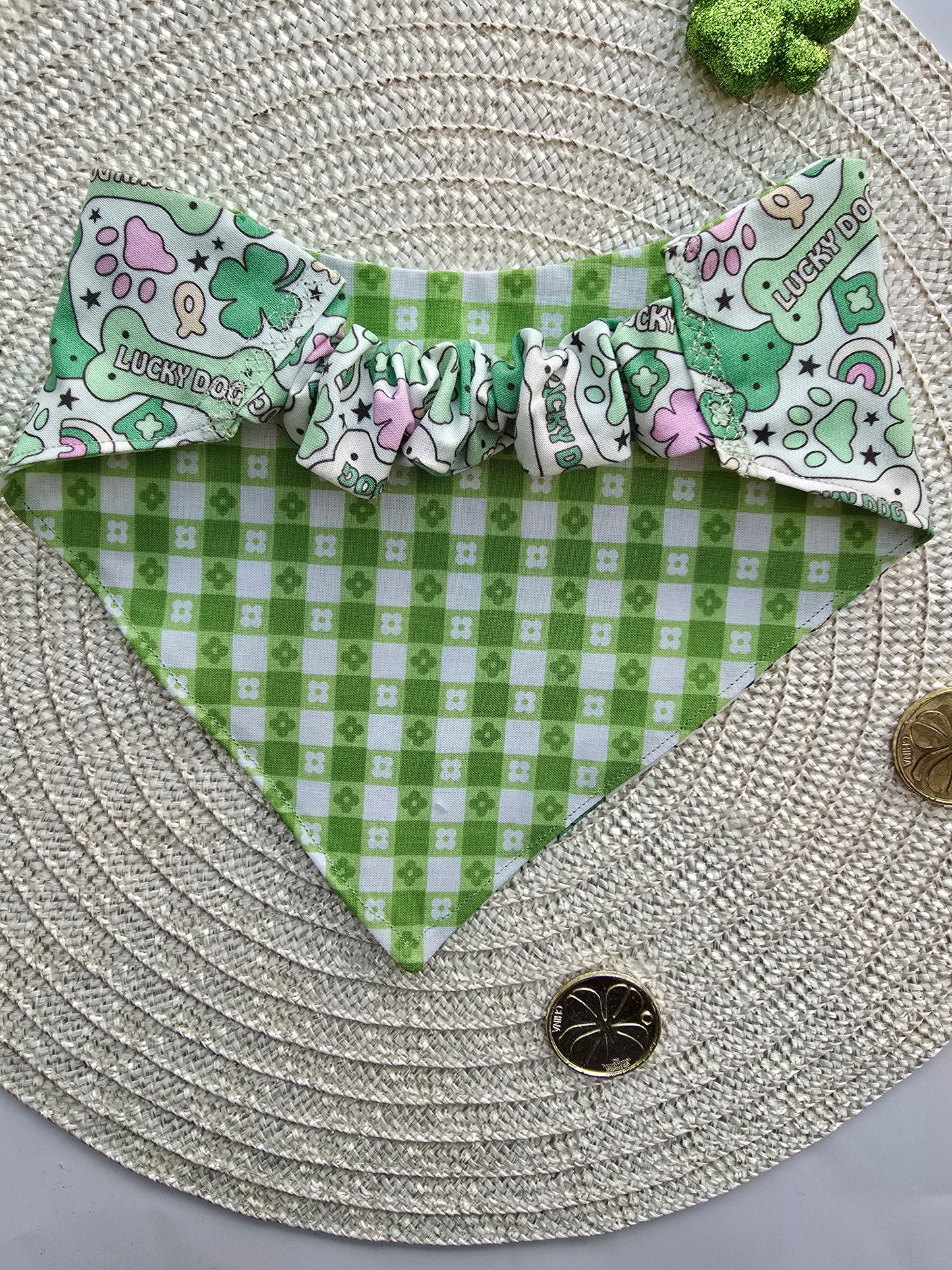 Retro Lucky Dog Reversible Scrunchie Dog Bandana – St. Patrick’s Day Dog Bandana