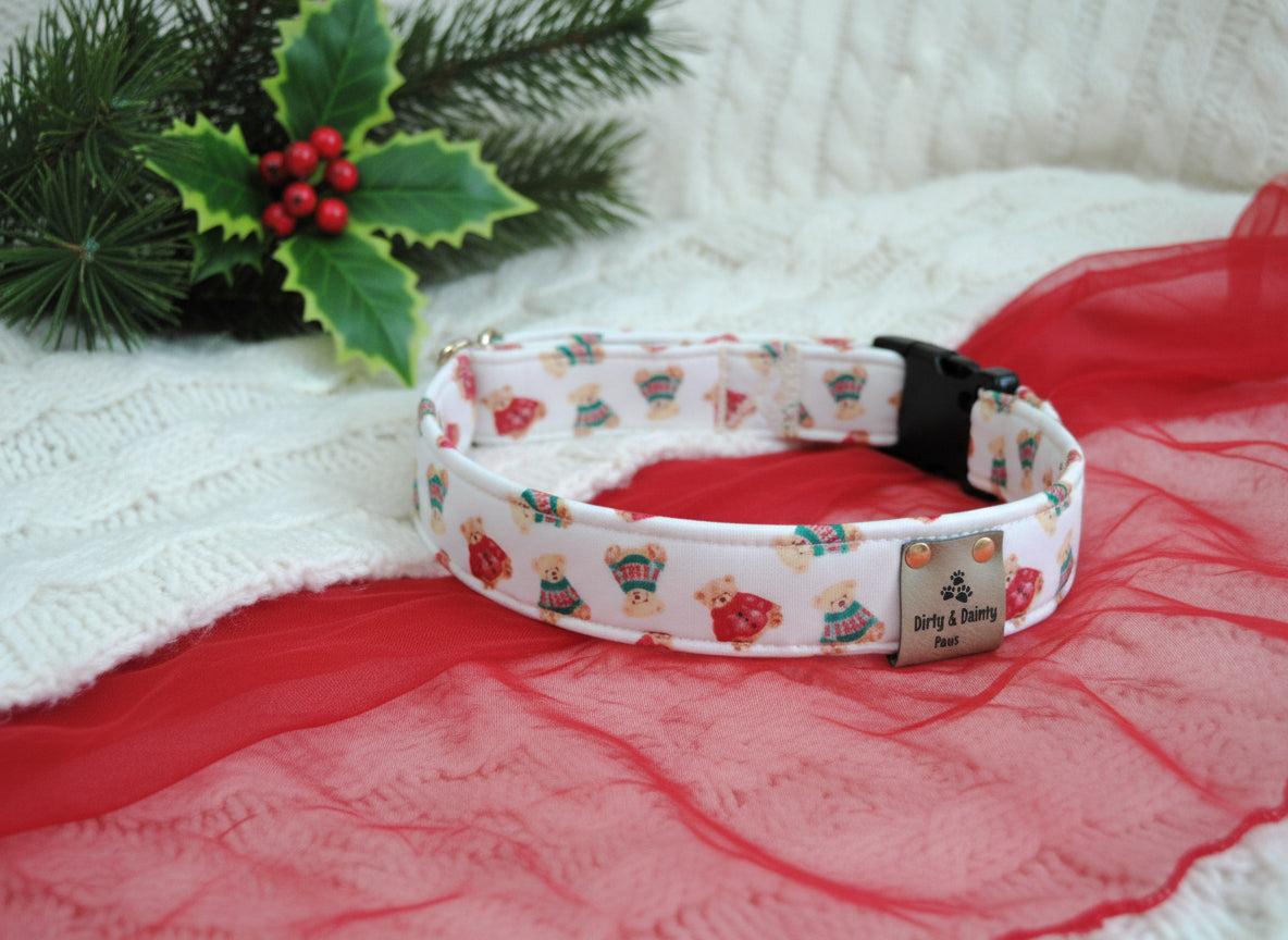 Cozy Teddy Bear  Neoprene Dog Collars | Durable Holiday Collars by Dirty & Dainty Paws