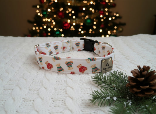 Cozy Teddy Bear  Neoprene Dog Collars | Durable Holiday Collars by Dirty & Dainty Paws