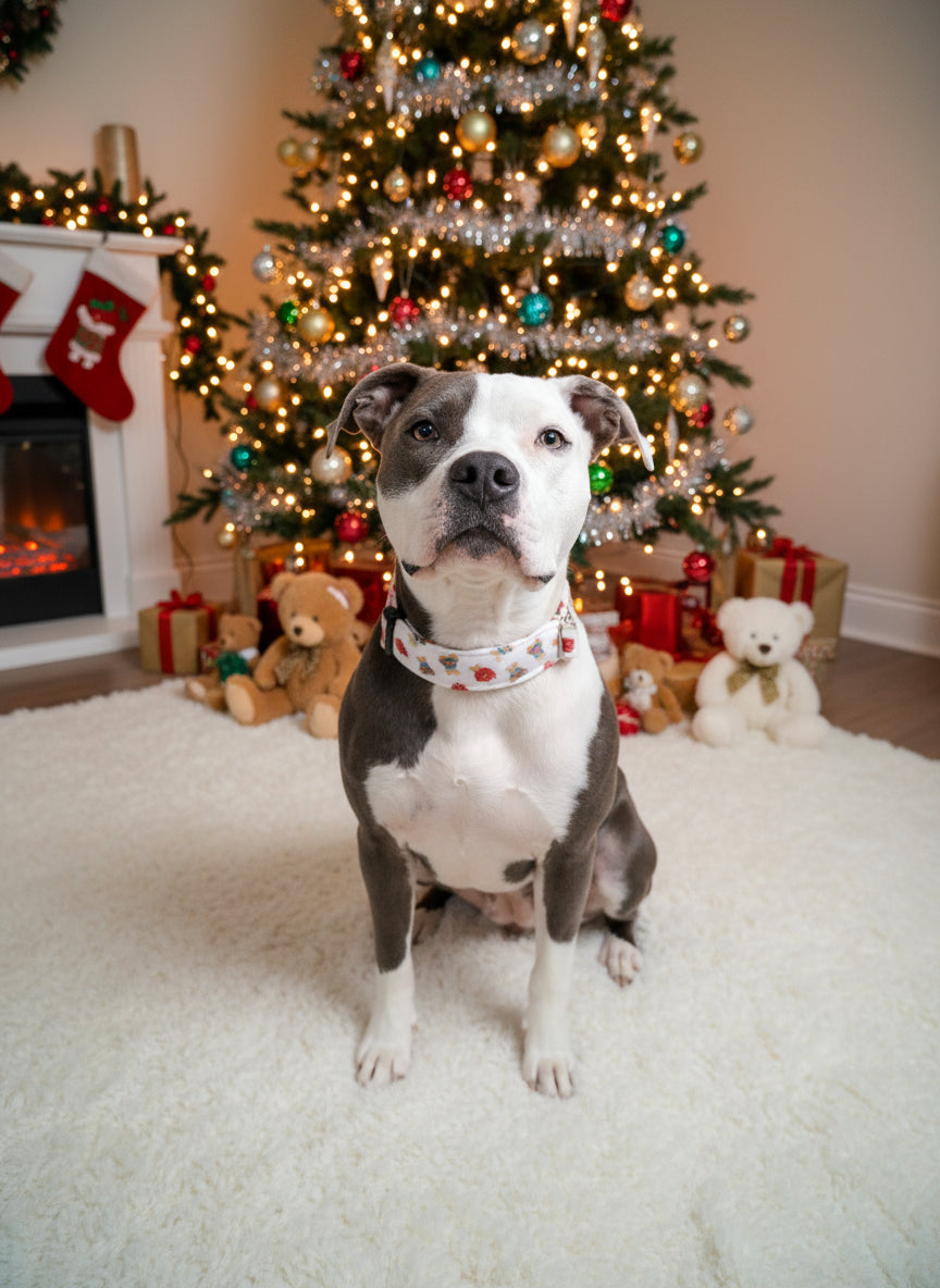 Cozy Teddy Bear  Neoprene Dog Collars | Durable Holiday Collars by Dirty & Dainty Paws