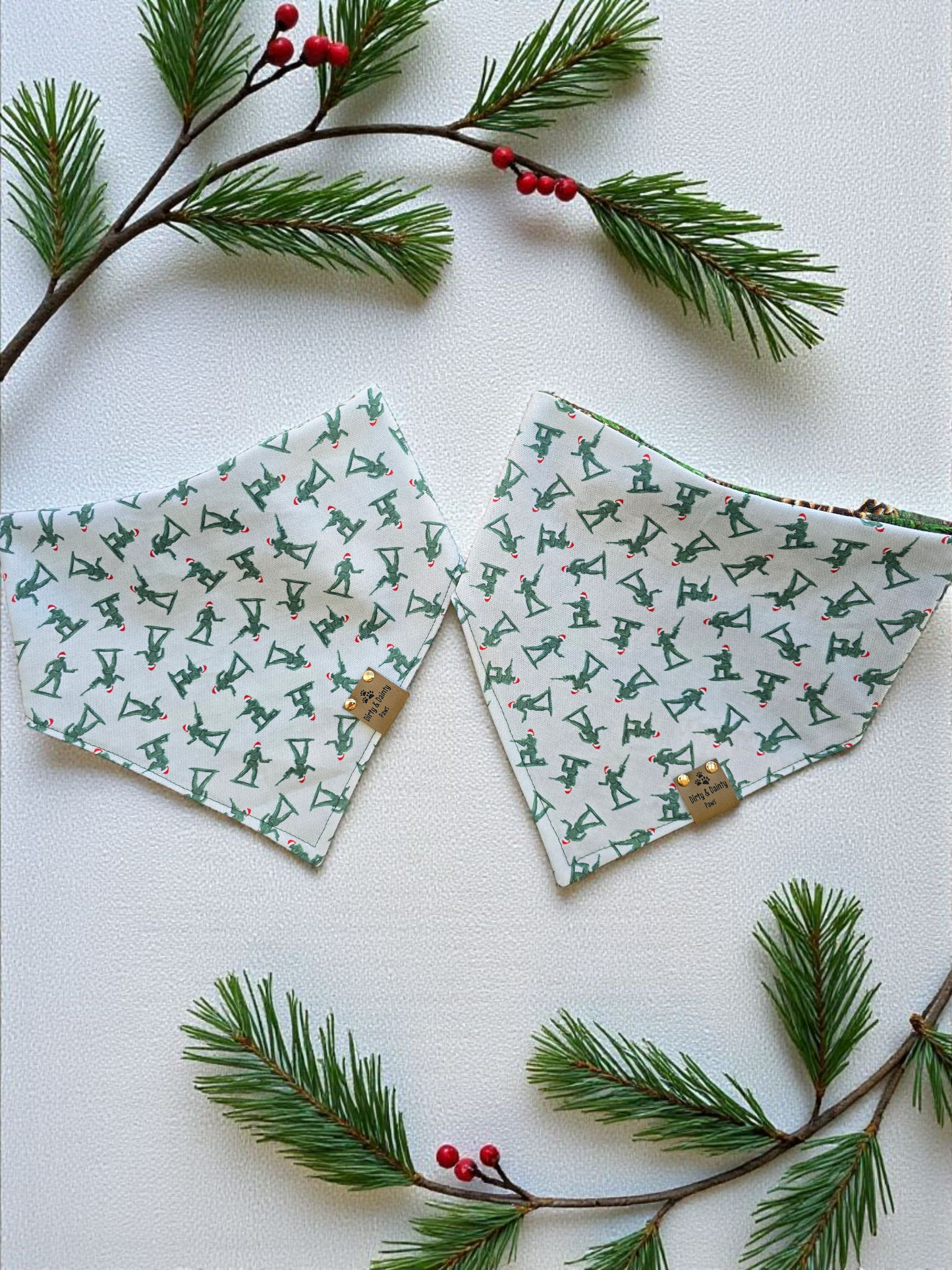 Toy Soldier reversible scrunchie dog bandana with Christmas print – Dirty and Dainty Paws