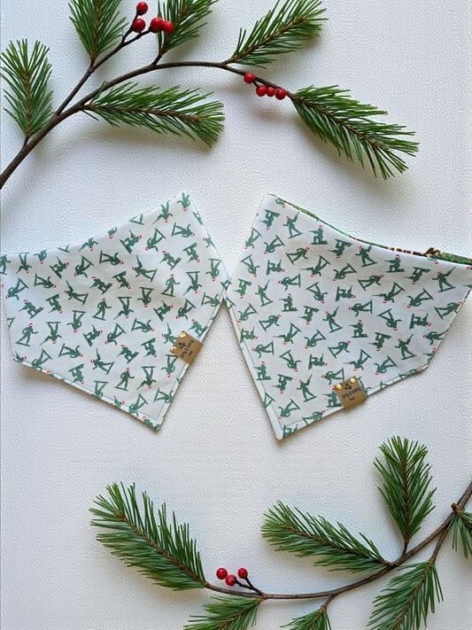 Toy Soldier reversible scrunchie dog bandana with Christmas print – Dirty and Dainty Paws