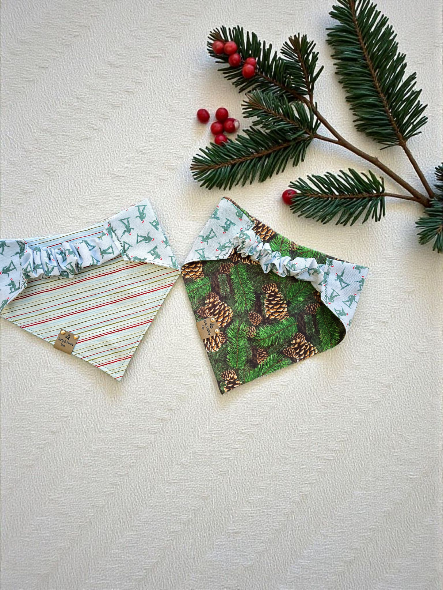 Toy Soldier| Stripes| Pinecone Cozy Cotton|Toy Soldier & Pinecone Reversible Dog Bandana