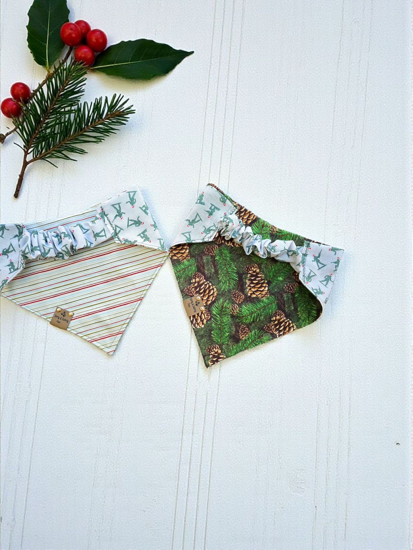 Toy Soldier| Stripes| Pinecone Cozy Cotton|Toy Soldier & Pinecone Reversible Dog Bandana