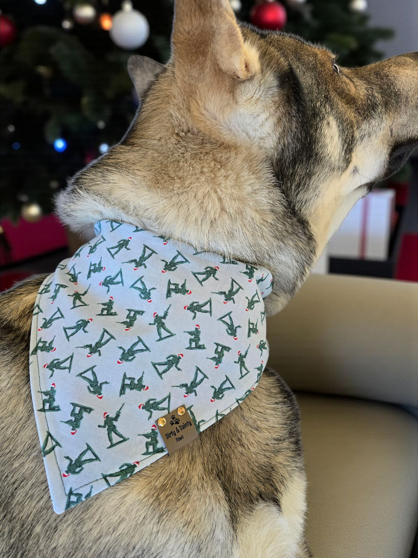 Toy Soldier| Stripes| Pinecone Cozy Cotton|Toy Soldier & Pinecone Reversible Dog Bandana