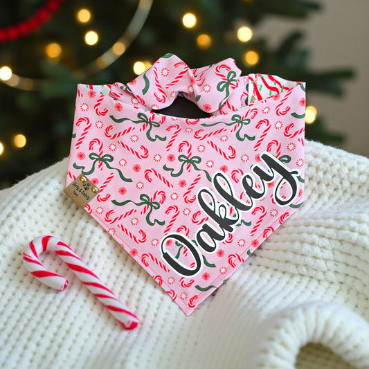 Candy Cane Cutie | Christmas Tree Cakes ZoomieProof™ Reversible Scrunchie Dog Bandana |Soft Polyester Holiday Accessory