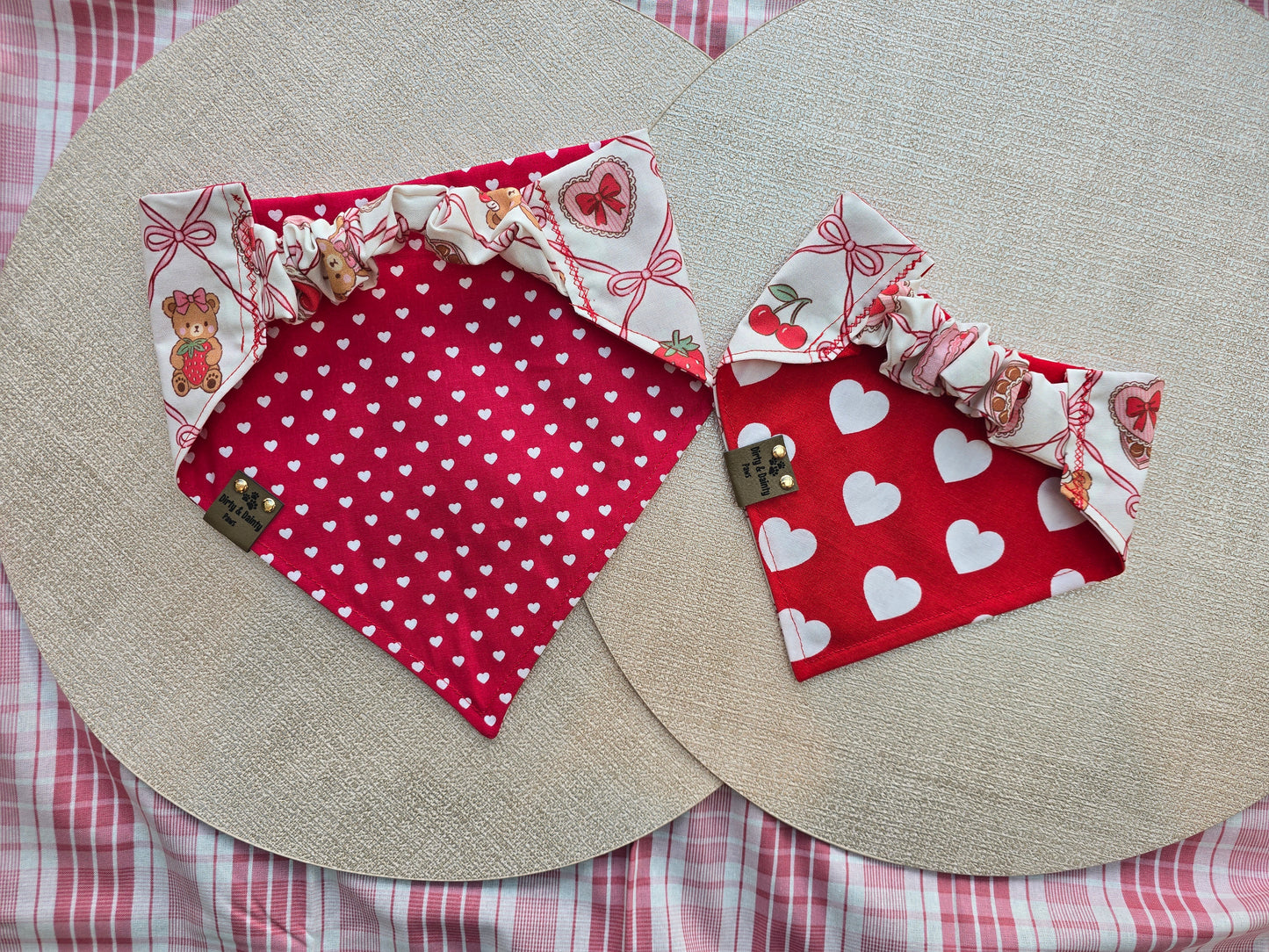 Teddy Bears, Chocolates & Mini Hearts| Cozy Cotton Reversible Scrunchie Dog Bandana –