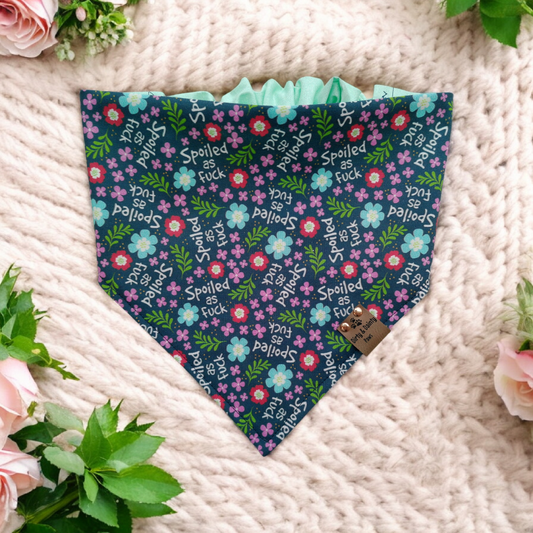 Spoiled AF Floral | Blue Sparkle Cozy Cotton Reversible Scrunchie Dog Bandana