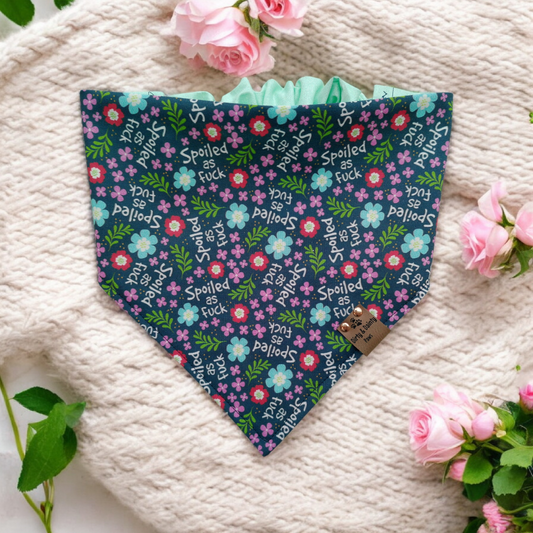Spoiled AF Floral | Blue Sparkle Cozy Cotton Reversible Scrunchie Dog Bandana