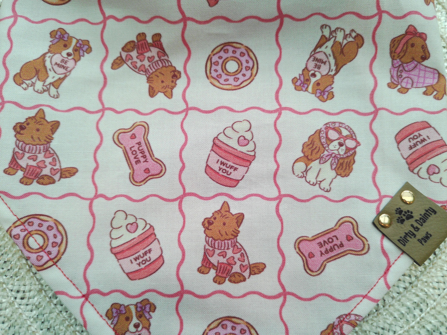 Puppy Love & Red Velvet Corduroy| Cozy Cotton Reversible Scrunchie Dog Bandana