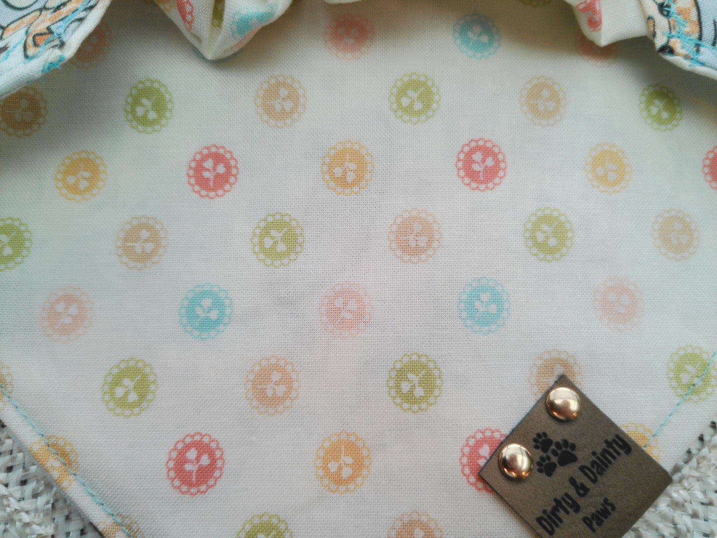 Teddy Bears & Skateboards / Blue Buffalo Plaid or Neutral Mini Flowers | Cozy Cotton Reversible Scrunchie Dog Bandana –