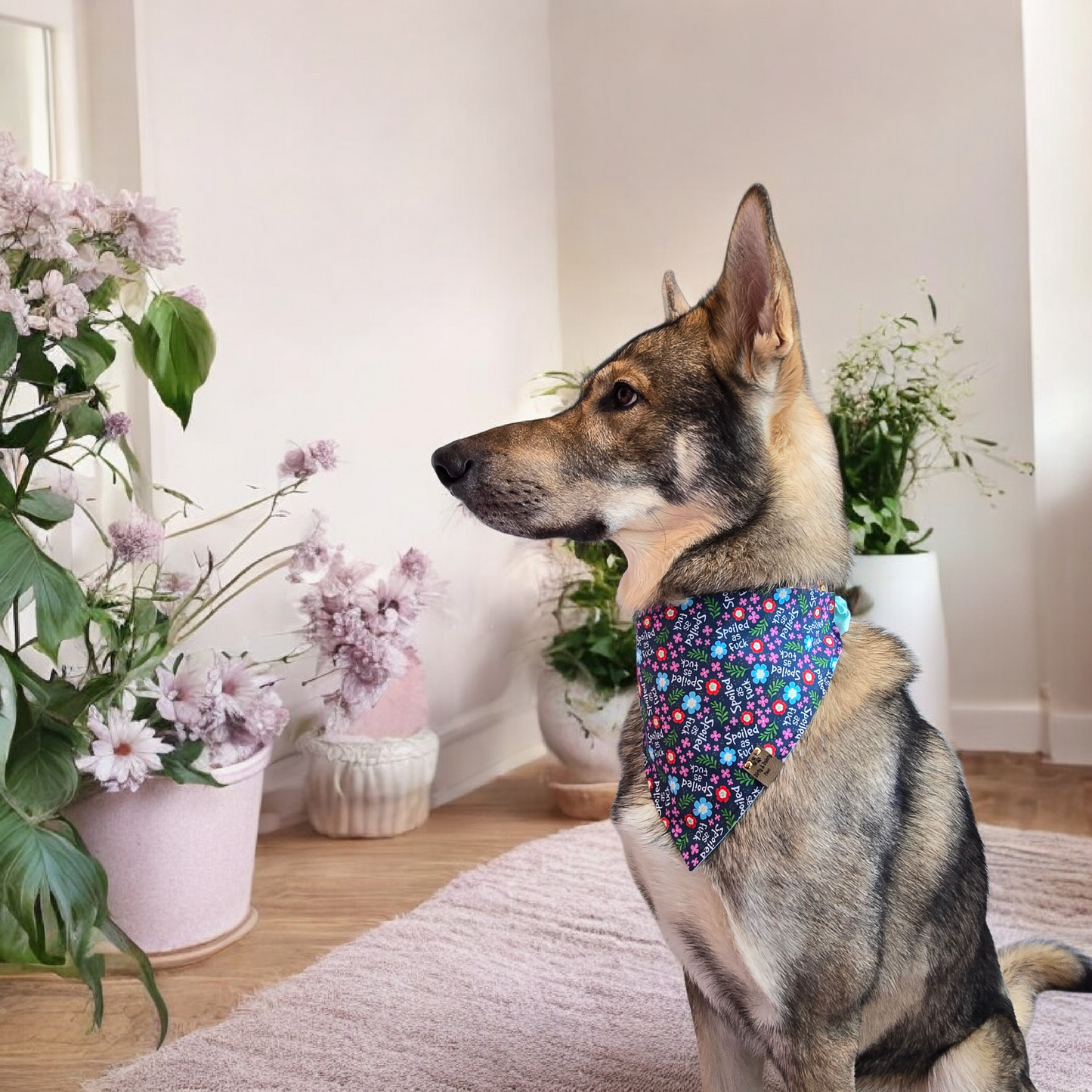 Spoiled AF Floral | Blue Sparkle Cozy Cotton Reversible Scrunchie Dog Bandana