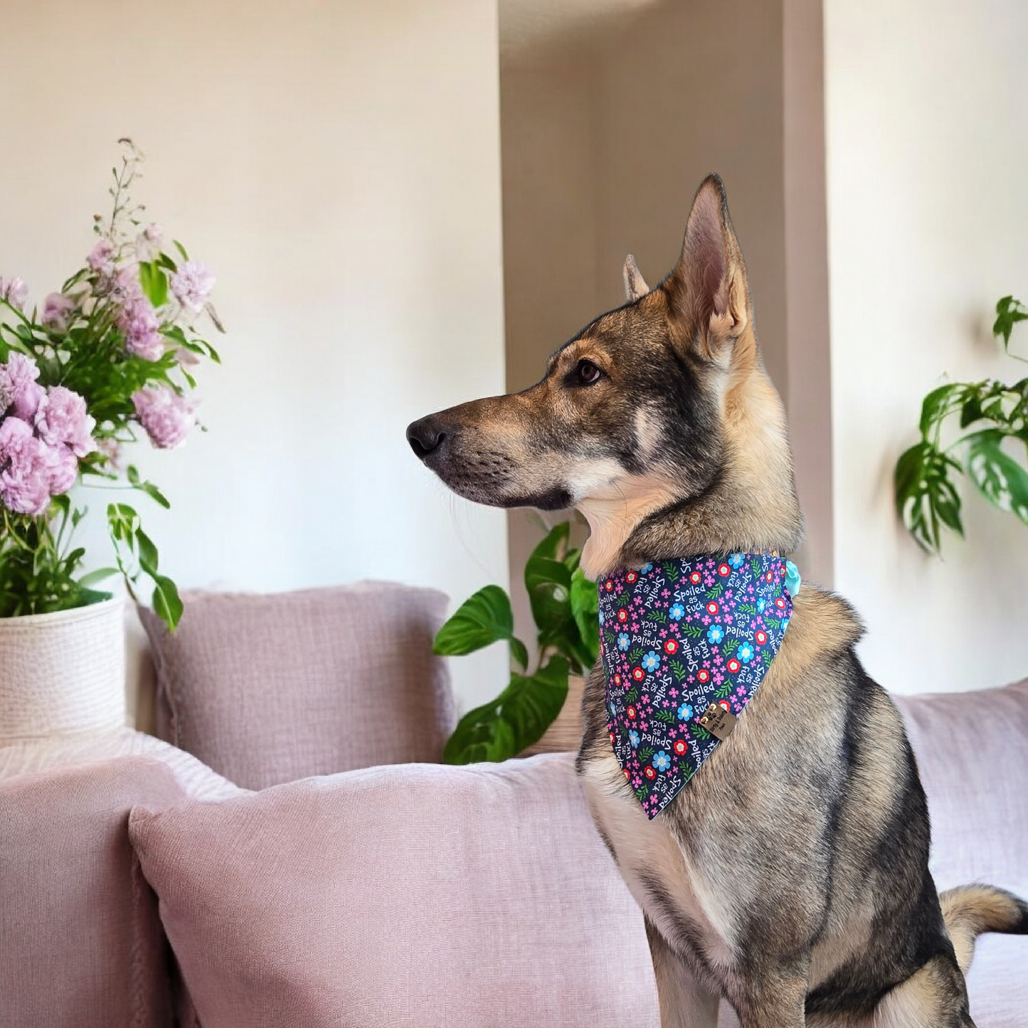 Spoiled AF Floral | Blue Sparkle Cozy Cotton Reversible Scrunchie Dog Bandana