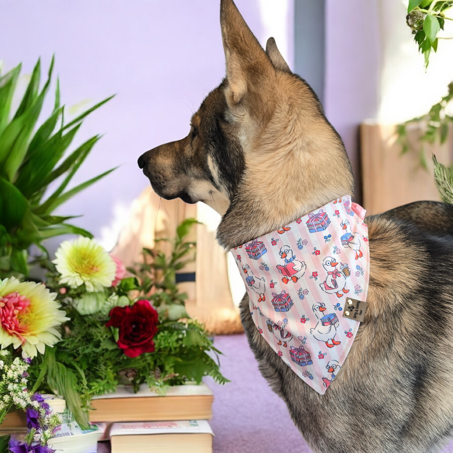 Bookish Goose Gifts | Pink Plaid Cozy Cotton Reversible Scrunchie Dog Bandana