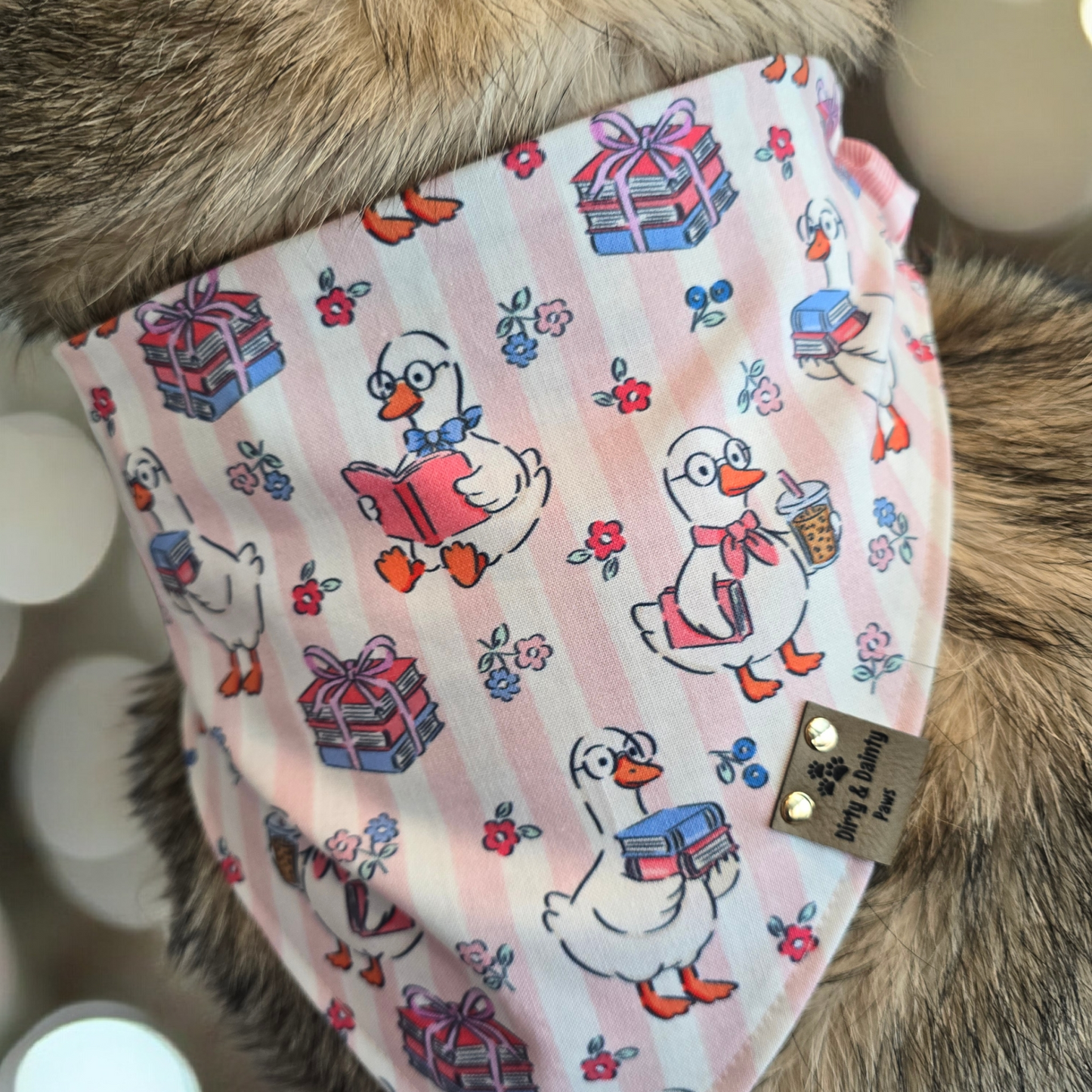 Bookish Goose Gifts | Pink Plaid Cozy Cotton Reversible Scrunchie Dog Bandana