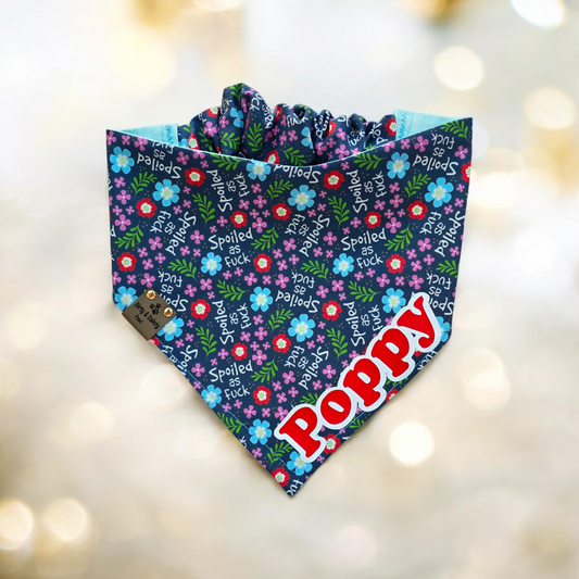 Spoiled AF Floral | Blue Sparkle Cozy Cotton Reversible Scrunchie Dog Bandana