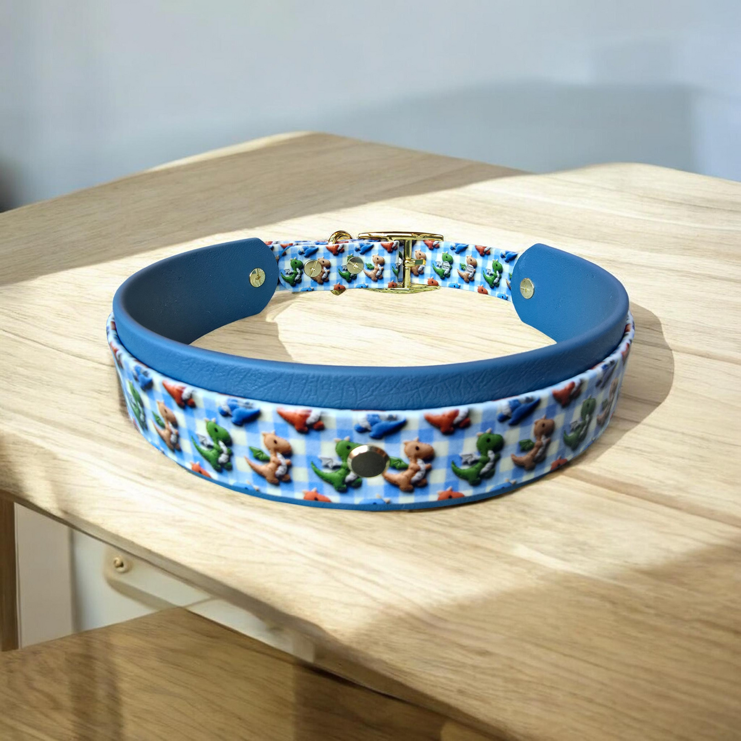 3D Dragon Double Layer Biothane Dog Collar – Waterproof Adventure Collar | Gold Hardware | Smoke Blue or Olive Green Accent