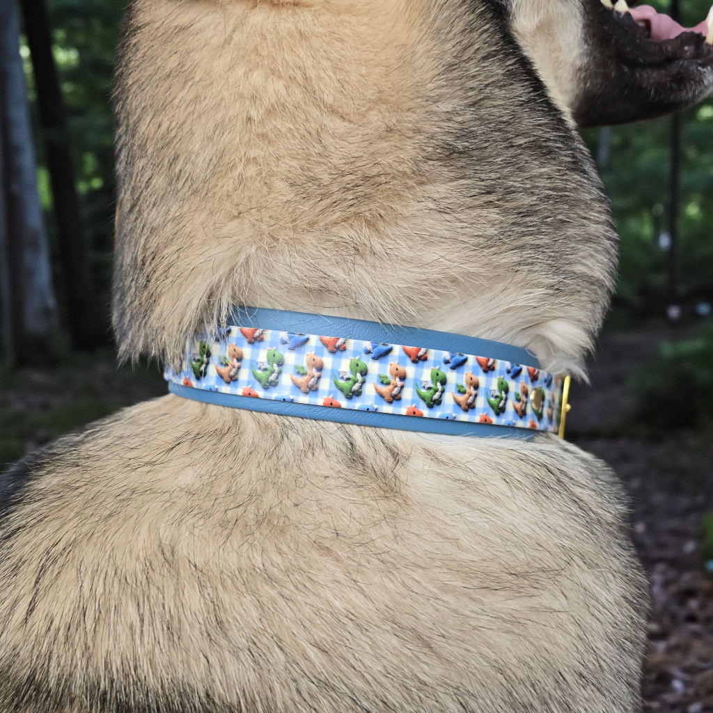 3D Dragon Double Layer Biothane Dog Collar – Waterproof Adventure Collar | Gold Hardware | Smoke Blue or Olive Green Accent