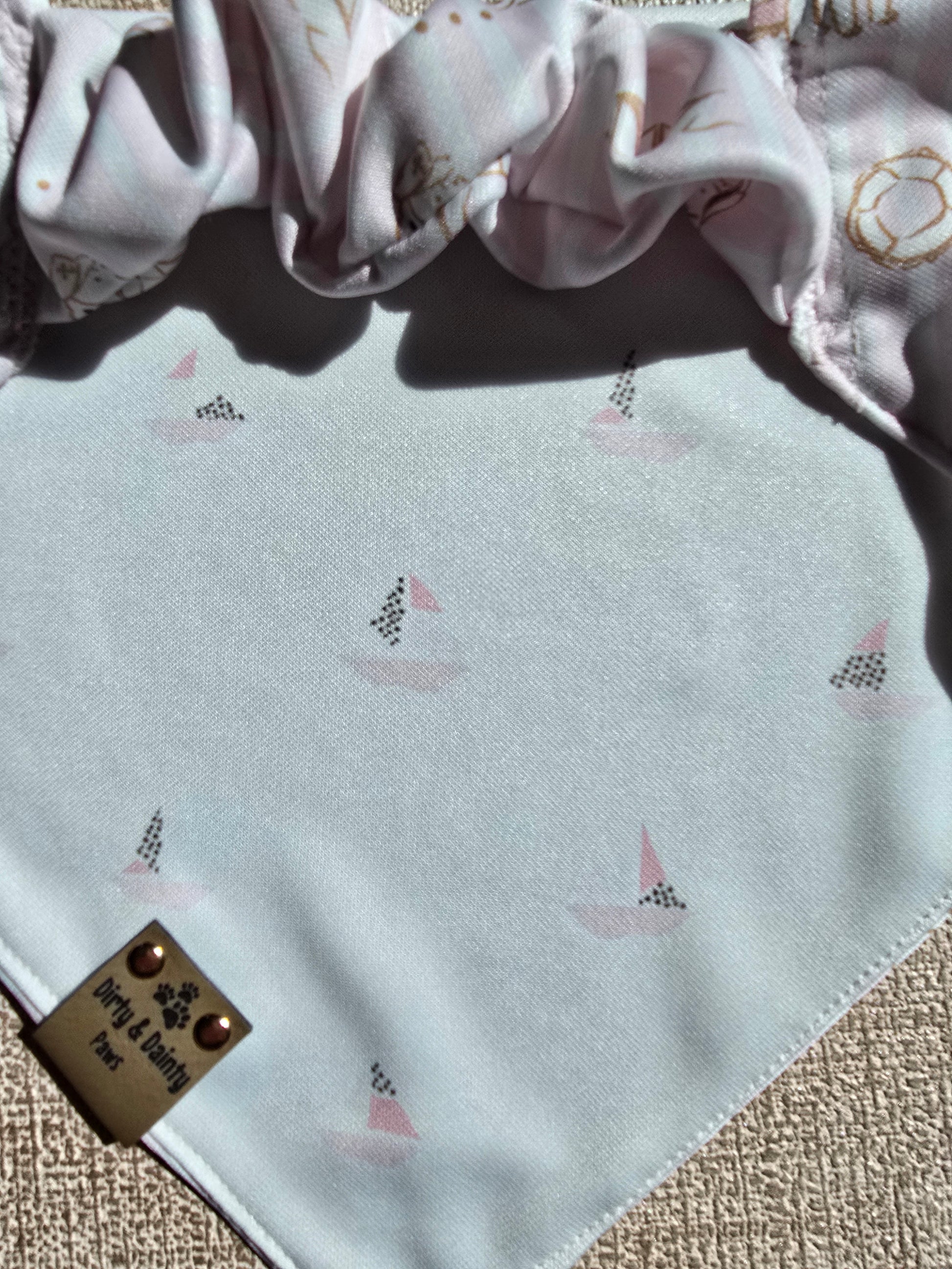Dog bandana with minimalist pale pink sailboats 