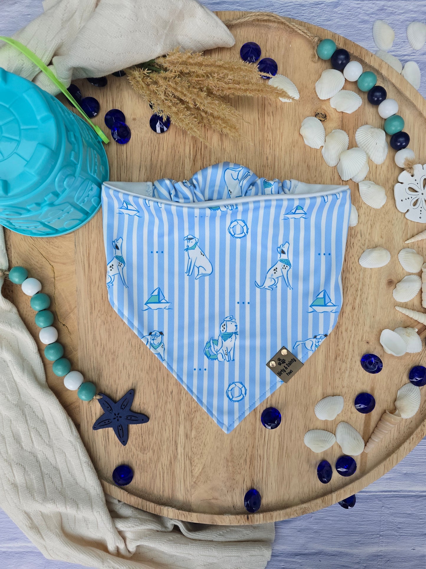 Coastal Preppy Pup Reversible Scrunchie Dog Bandana Summer Dog Scarf Activewear UPF 50+ Sun Protection Wrinkle Resistant Easy to Clean