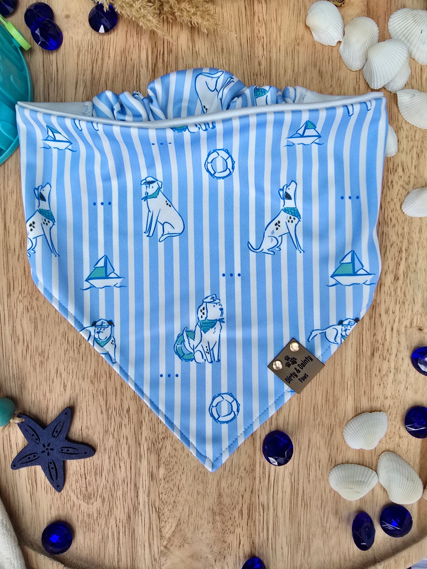 Coastal Preppy Pup Reversible Scrunchie Dog Bandana Summer Dog Scarf Activewear UPF 50+ Sun Protection Wrinkle Resistant Easy to Clean