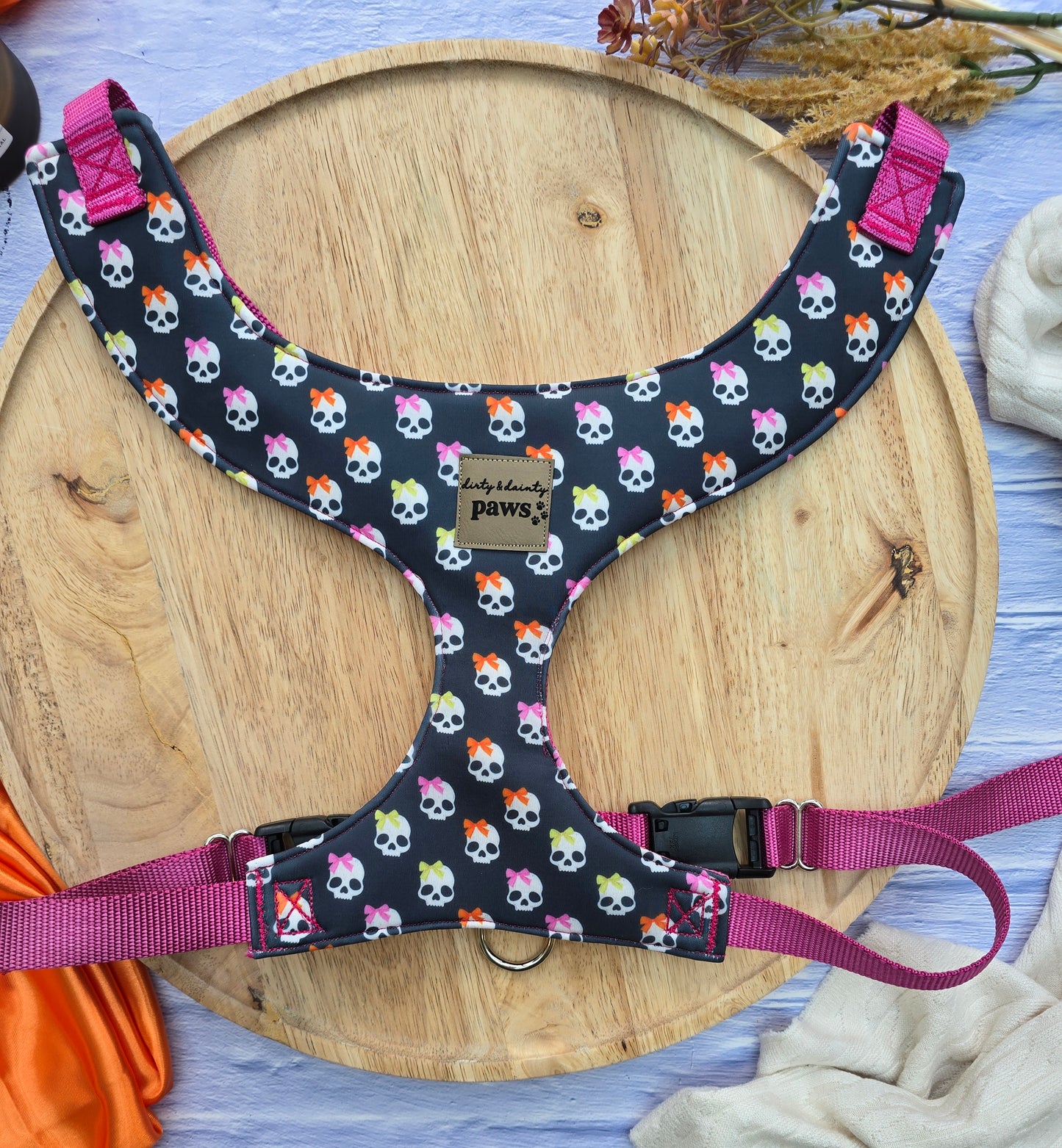 Skulls Adjustable Neoprene Dog Chest Harness | 4-Point Adjustable Walking Harness