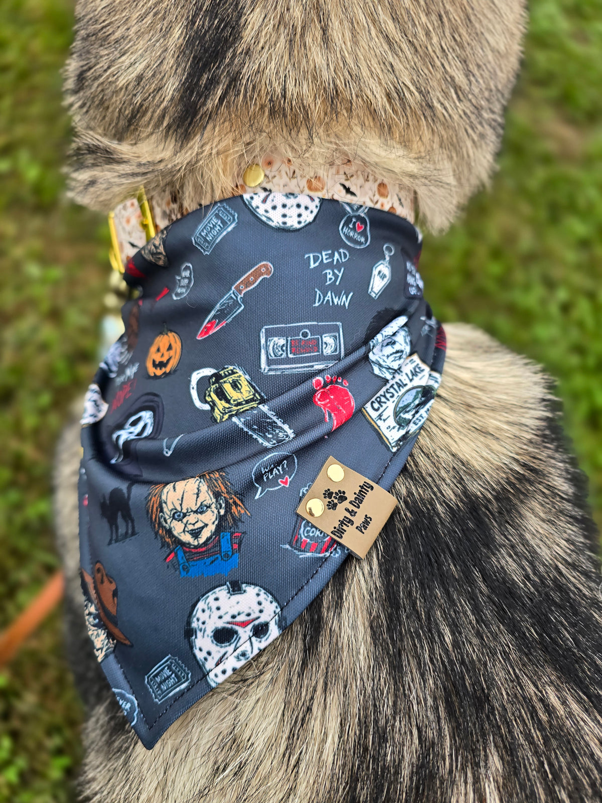 Retro Horror Characters| Horror Weapons Activewear Reversible Scrunchie Dog Bandana