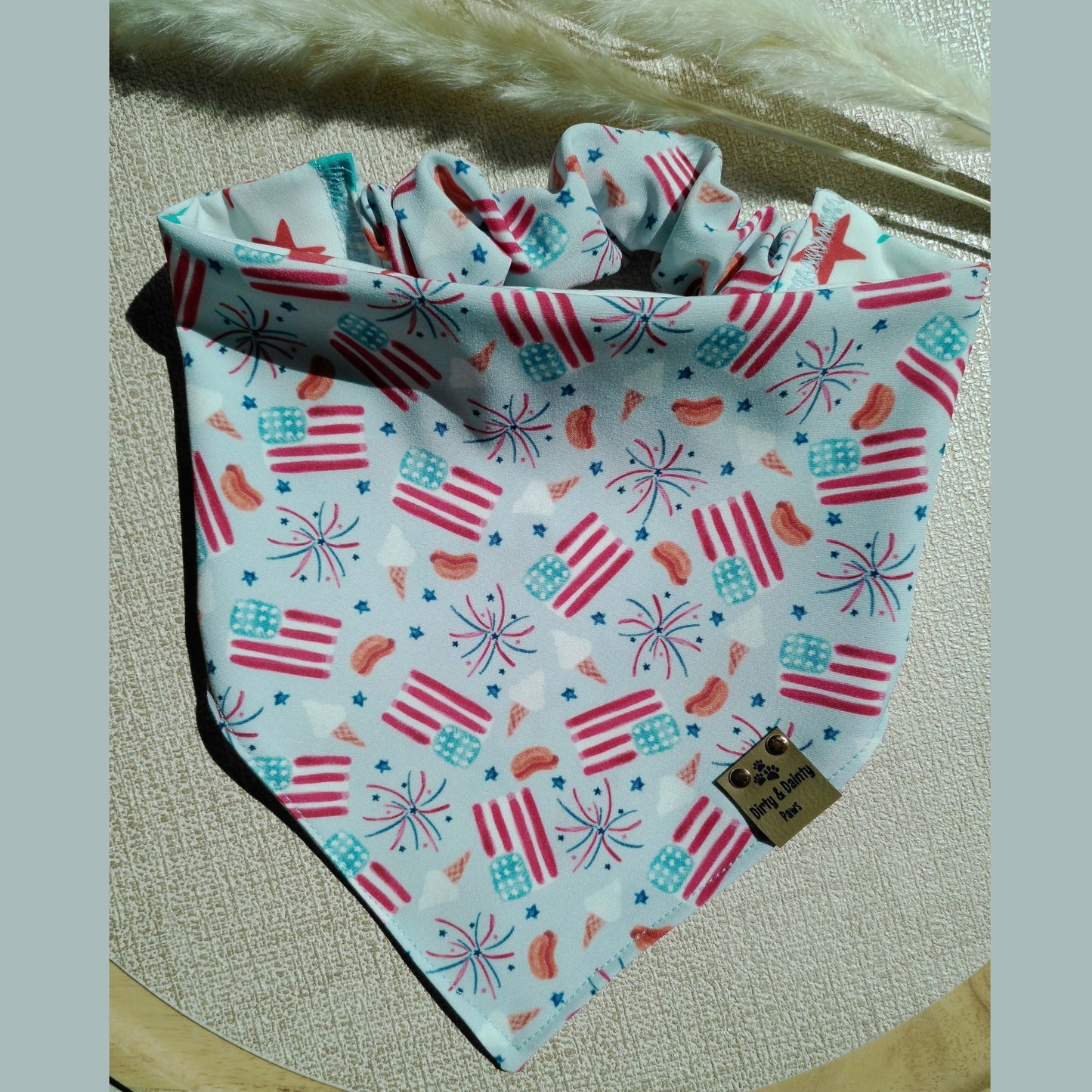 Watercolor 4th of July Party| Patriotic Stars ZoomieProof™ Reversible Scrunchie Dog Bandana