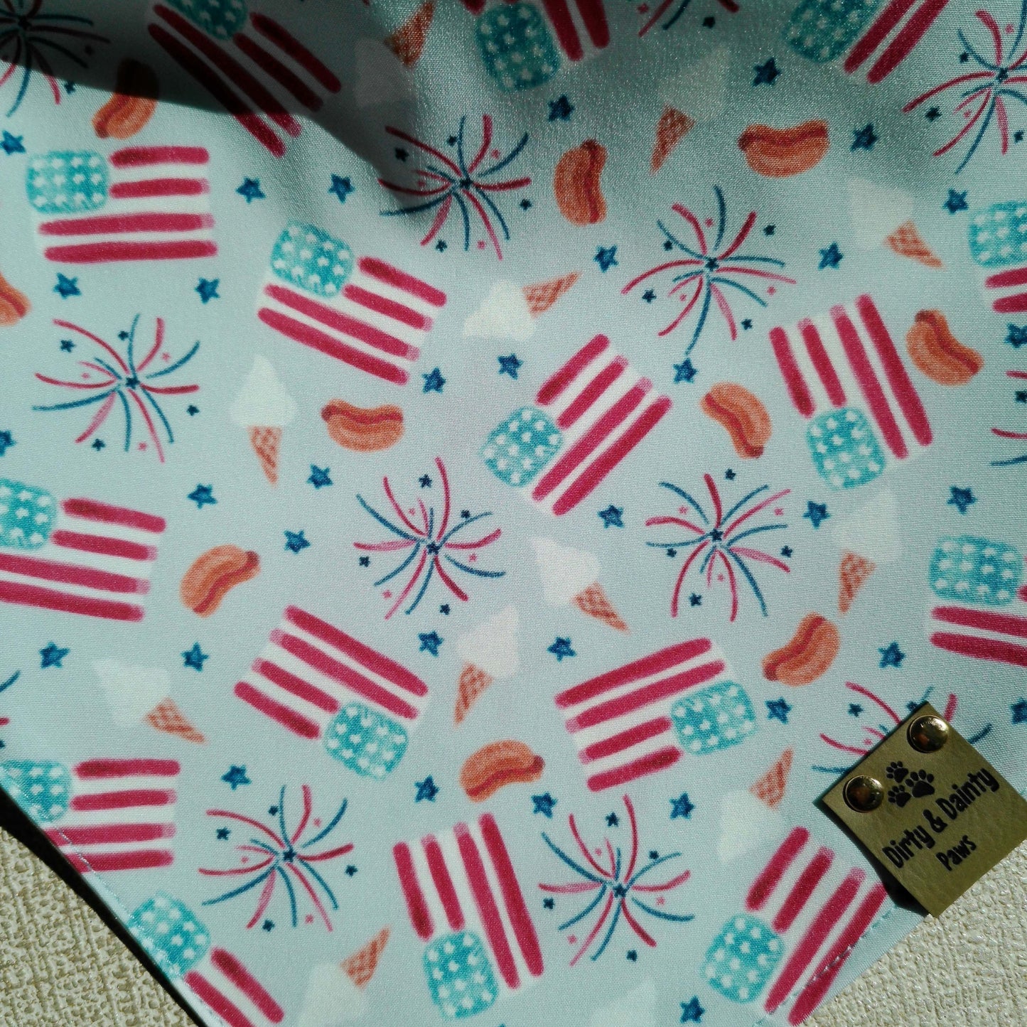 Watercolor 4th of July Party| Patriotic Stars ZoomieProof™ Reversible Scrunchie Dog Bandana