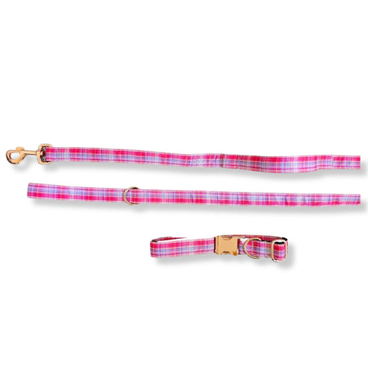 Sunset Pink Plaid Nylon  Dog Leash with Traffic Handle| Durable Dog Leash| 6 ft Dog Leash