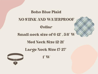 Boho Blue Plaid Dog Collar | Eco-Friendly, Waterproof & NO Stink