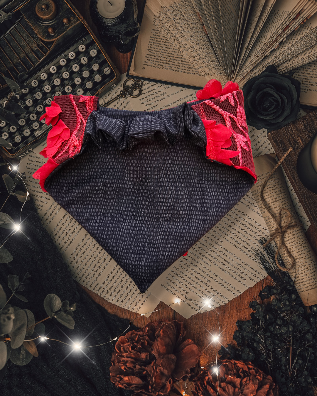 Lacy Reversible Scrunchie Dog Bandana – Red Lace Overlay Valentine Edition