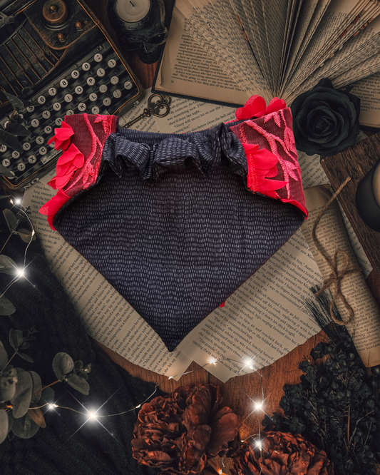 Lacy Reversible Scrunchie Dog Bandana – Red Lace Overlay Valentine Edition