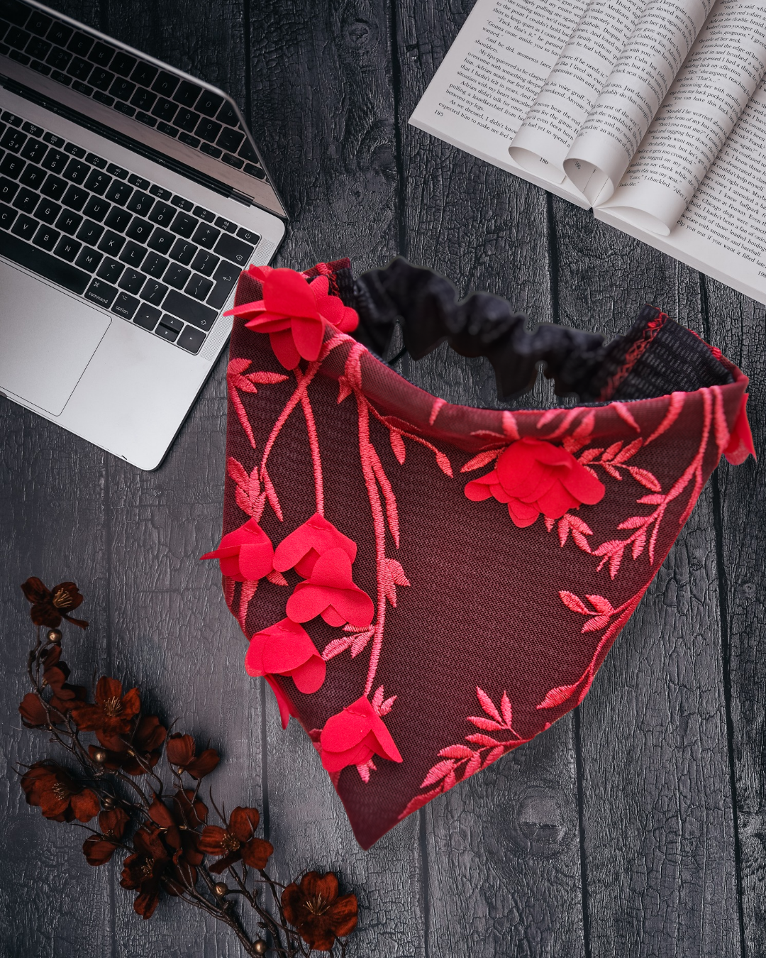 Lacy Reversible Scrunchie Dog Bandana – Red Lace Overlay Valentine Edition