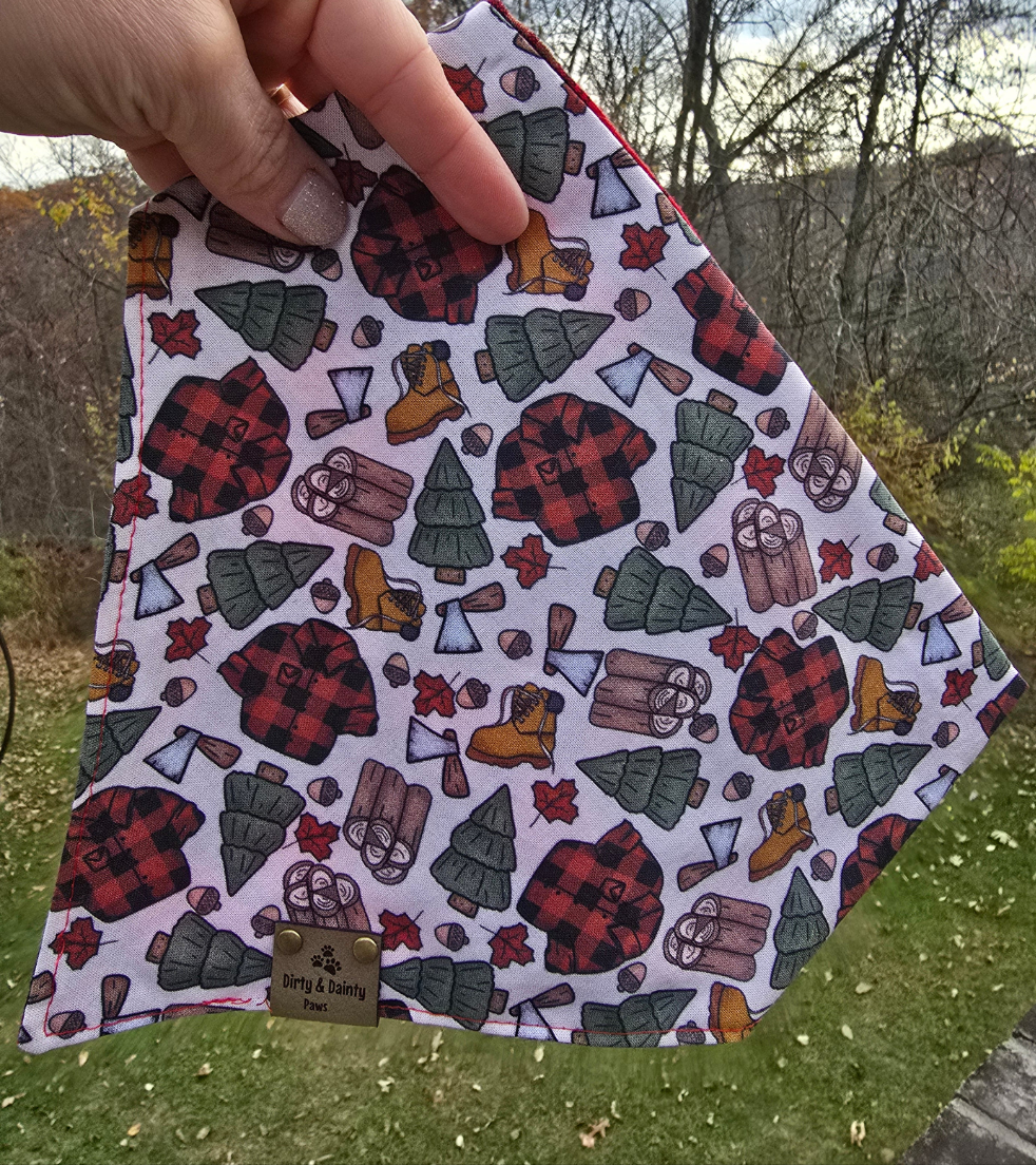 Lumberjack | Red Shimmer Plaid or Red and Black Buffalo Plaid Reversible Scrunchie Dog Bandana