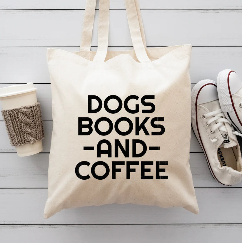 Dogs, Books, and  Coffee canvas tote