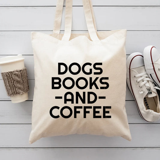 Dogs, Books, and  Coffee canvas tote