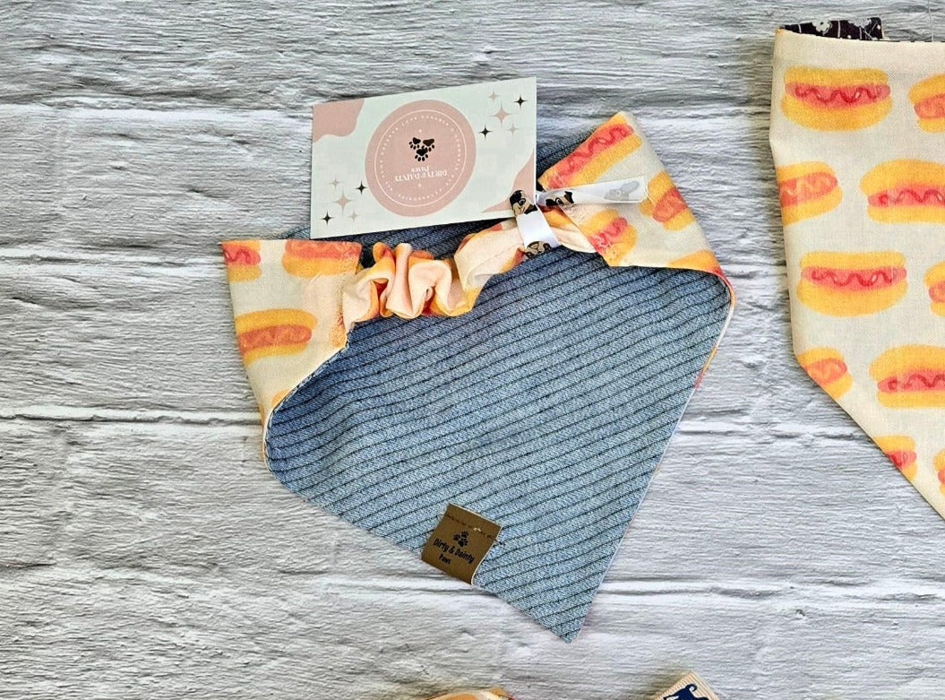 Hot Dog Reversible Dog Bandana- Choose your second print!