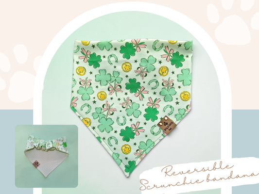 Lucky Shamrock Dog Bandana – Reversible St. Patrick’s Day Bandana for Dogs | Cozy Cotton Slip-On Scrunchie Bandana