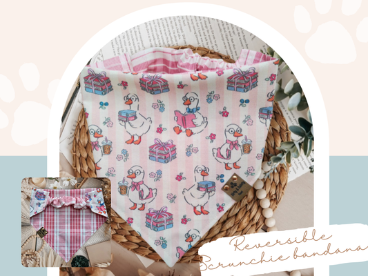 Bookish Goose Gifts | Pink Plaid Cozy Cotton Reversible Scrunchie Dog Bandana